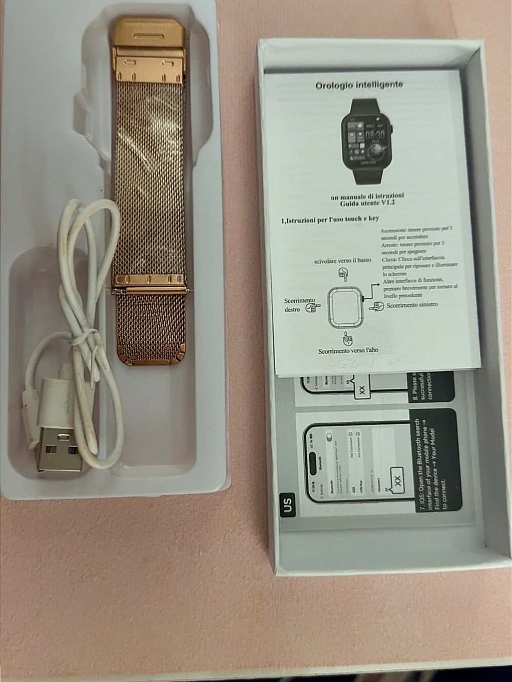 Rose Gold Smartwatch with Pink Silicone Strap & Metal Mesh Band